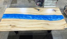 Blue Epoxy & Elm Dining Table 5