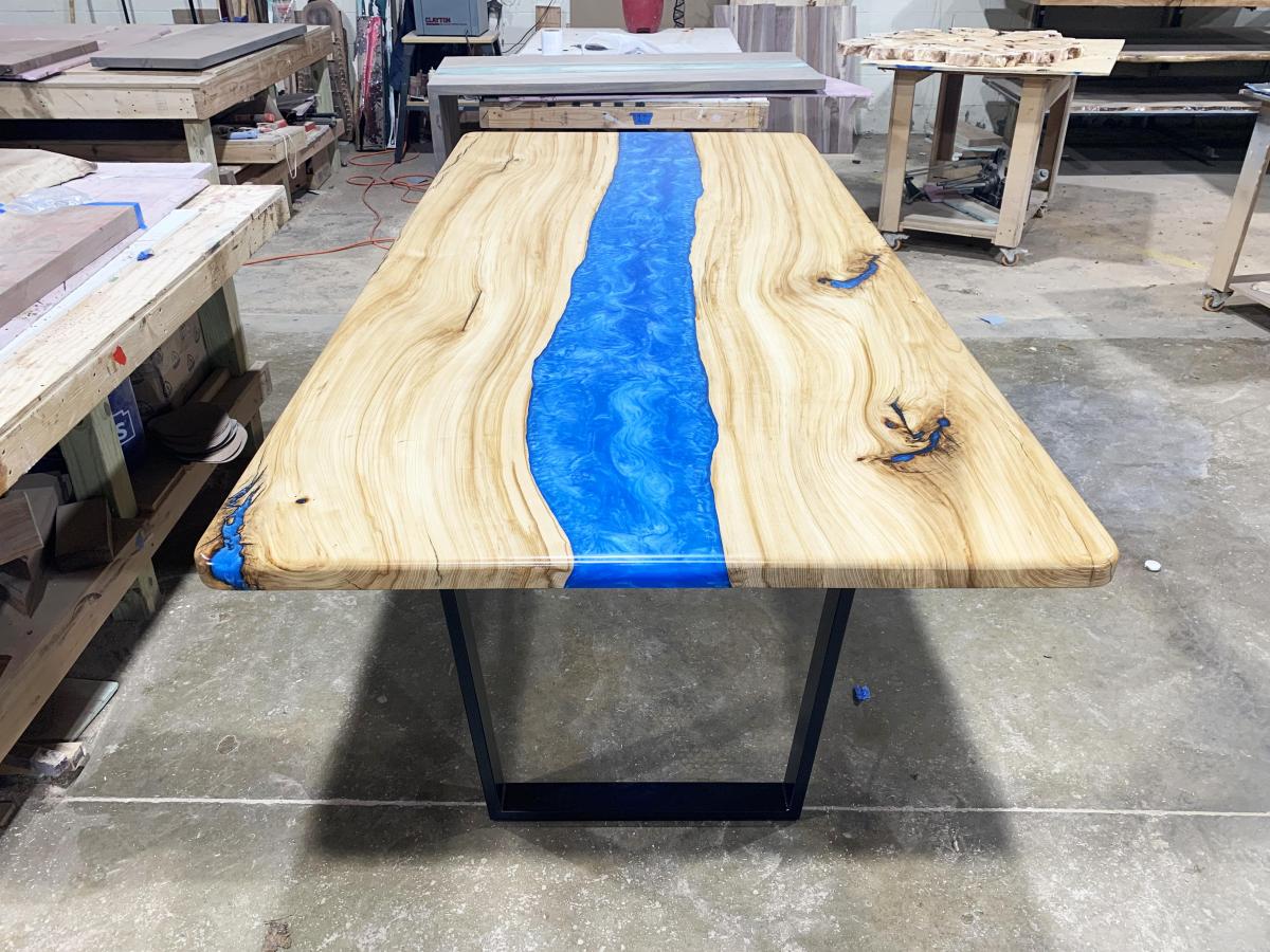 Customizable American Elm (or similar) and Epoxy River Dining Table