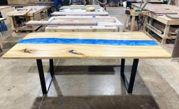 Blue Epoxy & Elm Dining Table 4