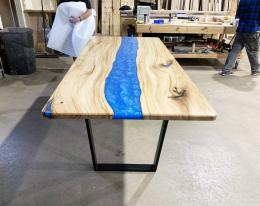 Blue Epoxy & Elm Dining Table 7