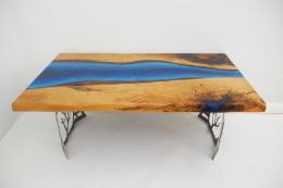 Dual Epoxy & Live Edge Cherry Wood Coffee Table 6