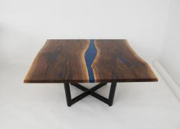 Blue Epoxy & Square Live Edge Coffee Table