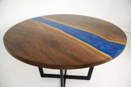 Blue Epoxy & Round Walnut Dining Table 4