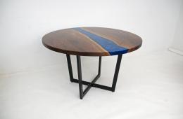 Blue Epoxy & Round Walnut Dining Table 3