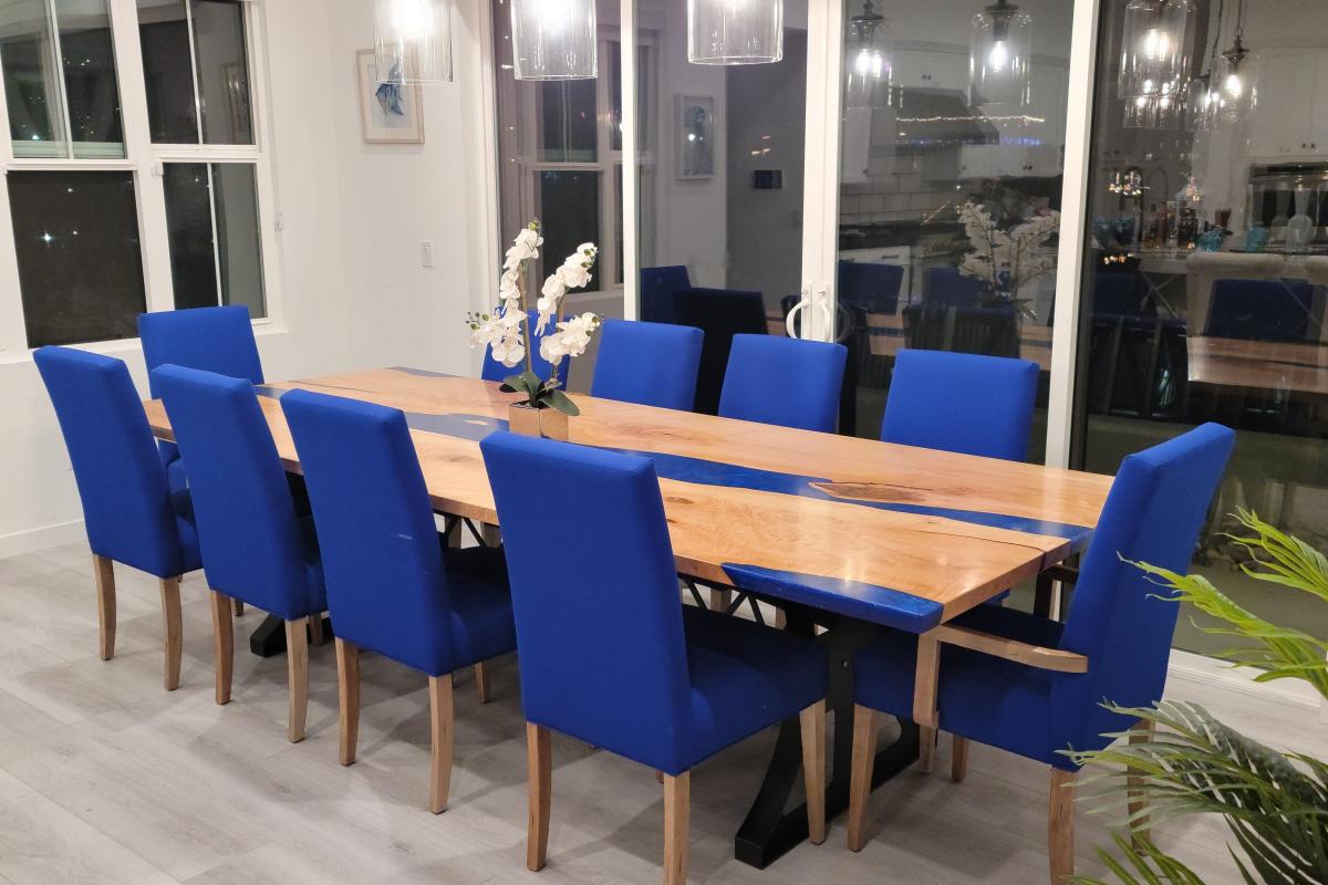 Image elegant blue epoxy river dining table