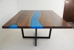Small Walnut Dining Table With Blue Epoxy 2