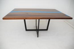 Small Walnut Dining Table With Blue Epoxy 3