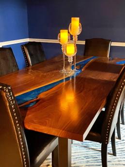 Walnut Dining Table With Blue Epoxy Resin River