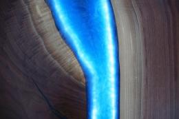 LED Lit Walnut River Table With Leaf Extensions 13