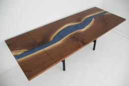 LED Lit Walnut River Table With Leaf Extensions