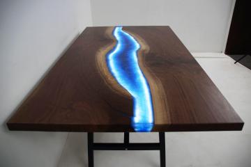 LED Lit Walnut River Table With Leaf Extensions 10