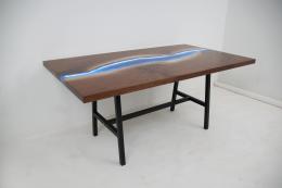 LED Lit Walnut River Table With Leaf Extensions 8