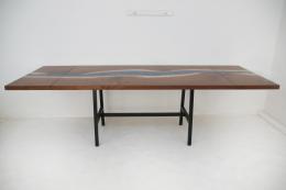 LED Lit Walnut River Table With Leaf Extensions 3