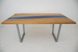 Elm River Dining Table With Blue Epoxy Gradient 4