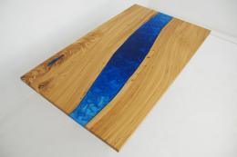 Elm River Dining Table With Blue Epoxy Gradient 1