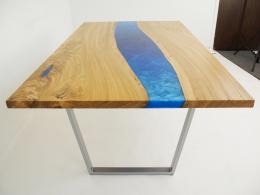 Elm River Dining Table With Blue Epoxy Gradient 3