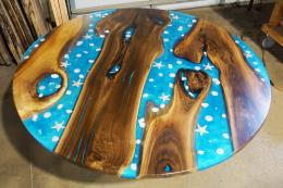 Round Walnut Conference Table With Embedded Seashells 8