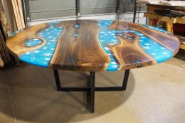 Round Walnut Conference Table With Embedded Seashells 2