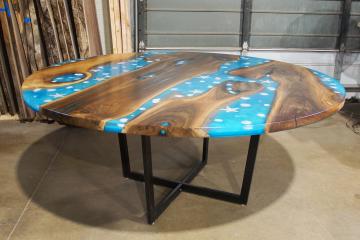 Round Walnut Conference Table With Embedded Seashells 1