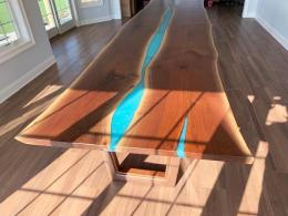 Live Edge Walnut Conference Table With Blue Epoxy River