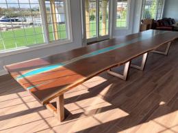 Live Edge Walnut Conference Table With Blue Epoxy River
