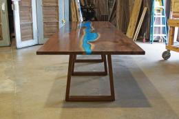 Walnut Conference Tables With Custom Blue Green Epoxy 3