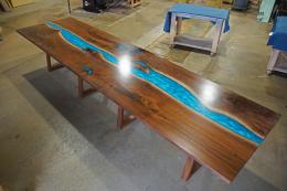 Walnut Conference Tables With Custom Blue Green Epoxy 5