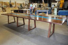 Walnut Conference Tables With Custom Blue Green Epoxy 1