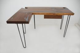 L Shaped Walnut Desk With Cup Holder and Grommet 2