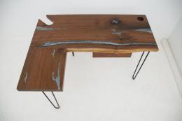 L Shaped Walnut Desk With Cup Holder and Grommet 7