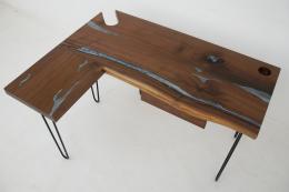 L Shaped Walnut Desk With Cup Holder and Grommet 9