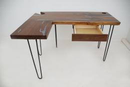 L Shaped Walnut Desk With Cup Holder and Grommet 3