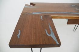 L Shaped Walnut Desk With Cup Holder and Grommet 10