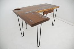 L Shaped Walnut Desk With Cup Holder and Grommet 1
