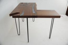 L Shaped Walnut Desk With Cup Holder and Grommet 5