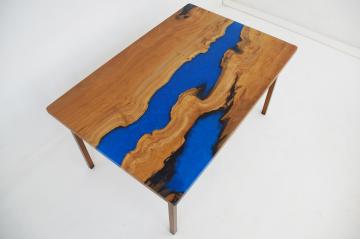 Sycamore River Table With Blue Epoxy River