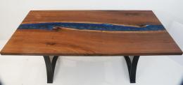Blue Epoxy Dining Table with Epoxy Legs and LED 4