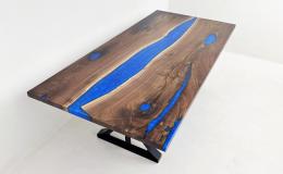 Blue Epoxy & Walnut River Dining Table 1