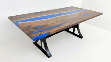 Blue Epoxy & Walnut River Dining Table