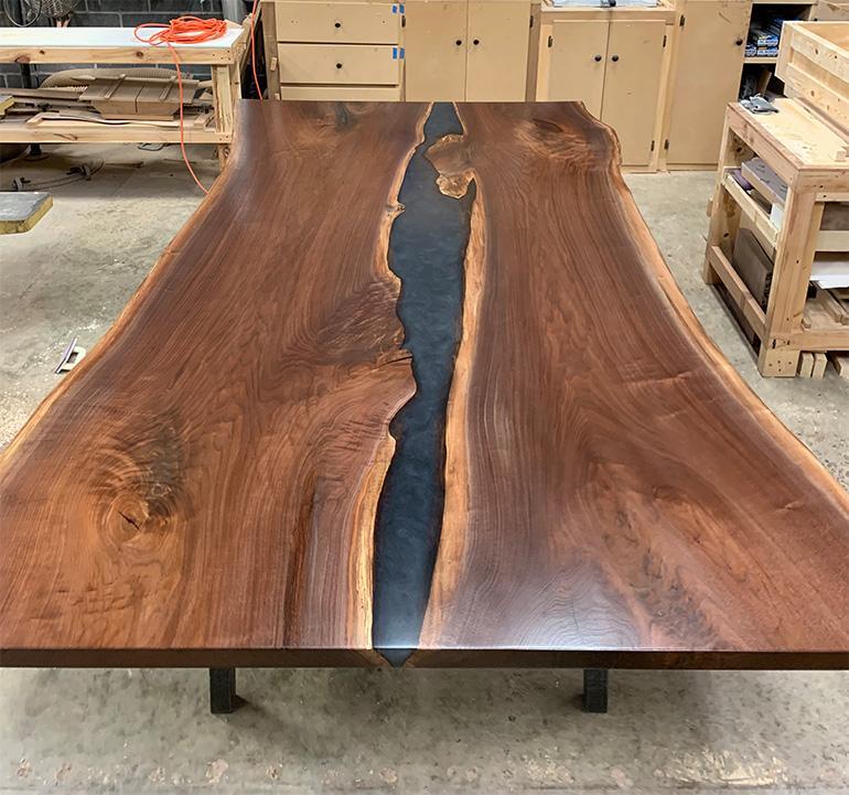 Live Edge Walnut River Table With Black Epoxy Resin 