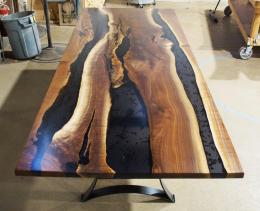 Walnut Dining Table With Translucent Black Epoxy River 