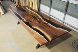 Walnut Dining Table With Translucent Black Epoxy River 