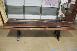 Walnut Dining Table With Translucent Black Epoxy River 