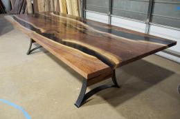 Walnut Dining Table With Translucent Black Epoxy River 