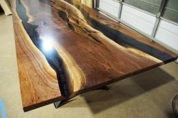 Walnut Dining Table With Translucent Black Epoxy River 