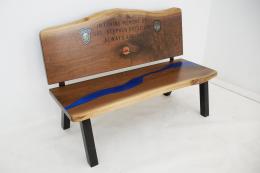 Walnut Live Edge Memorial Bench With Blue River 3