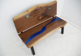 Walnut Live Edge Memorial Bench With Blue River 8