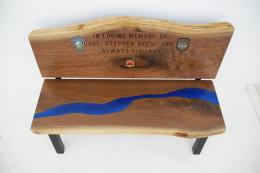 Walnut Live Edge Memorial Bench With Blue River 9
