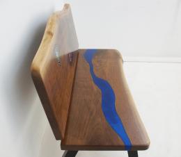 Walnut Live Edge Memorial Bench With Blue River 10