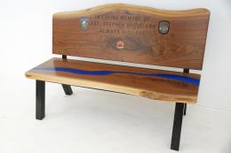 Walnut Live Edge Memorial Bench With Blue River 2